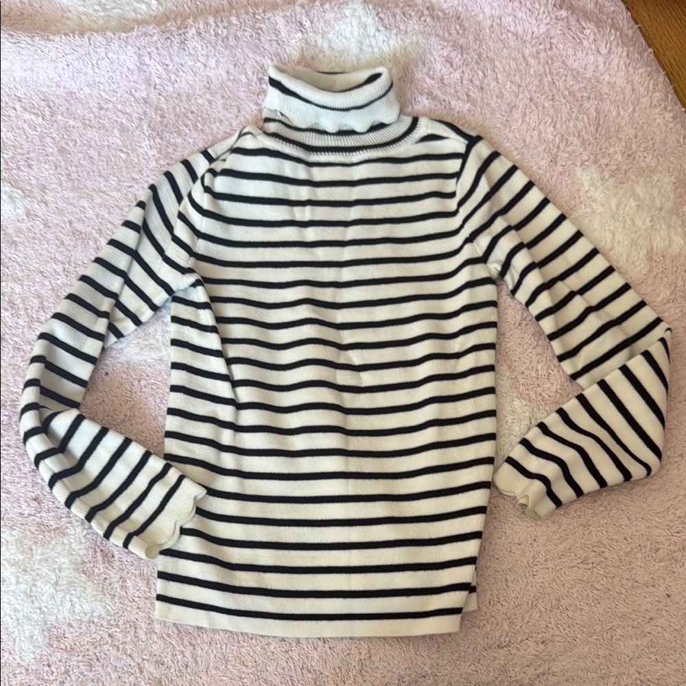 Jacadi Black and White Striped Turtleneck Sweater